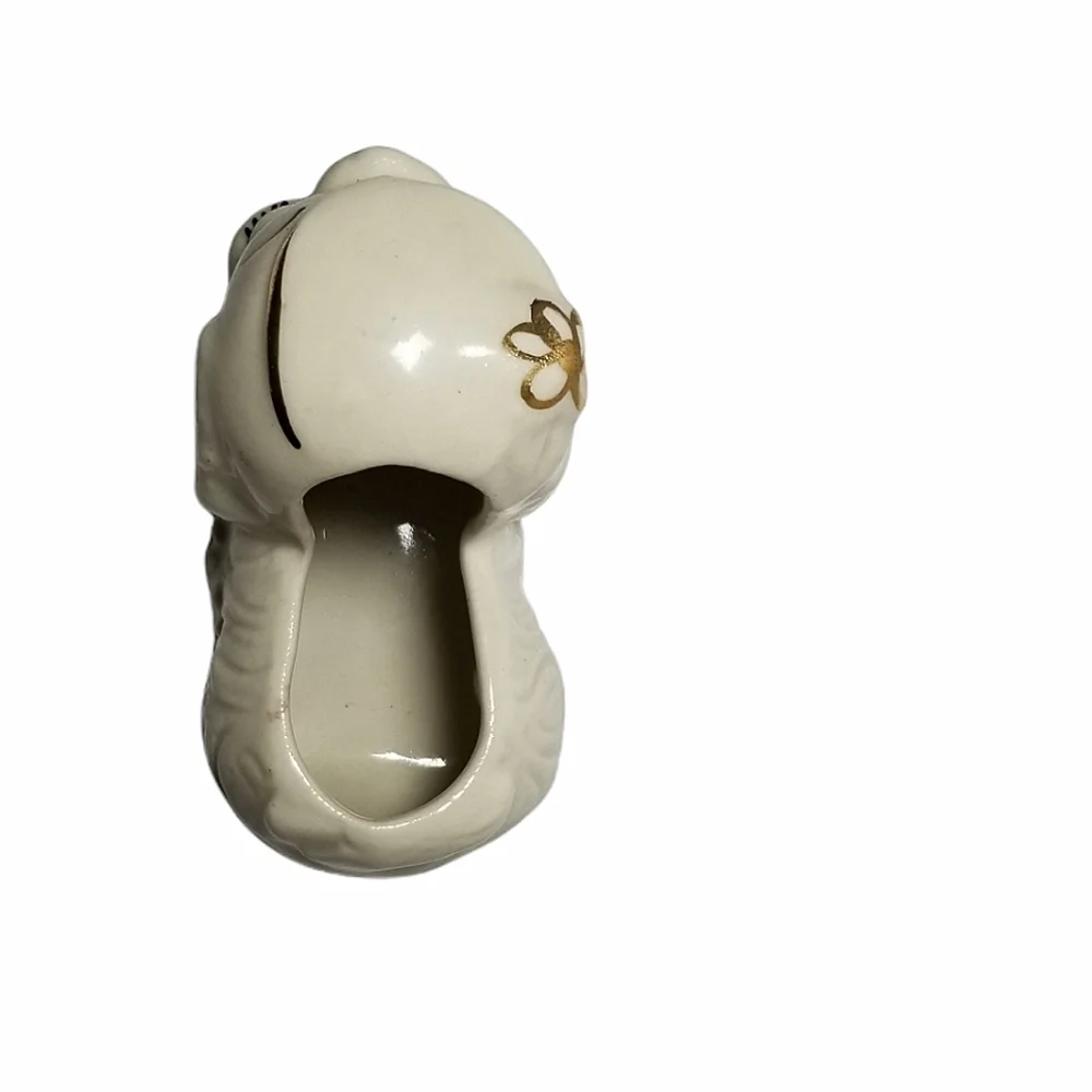 Vintage White ceramic puppy planter gold trim